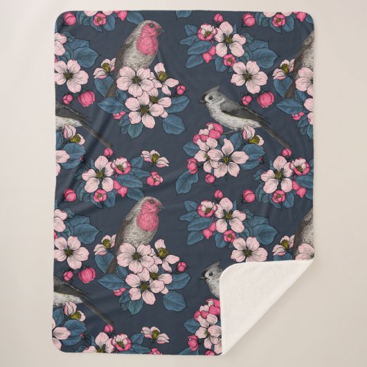 Couverture Sherpa Oiseaux et fleurs (Devant)
