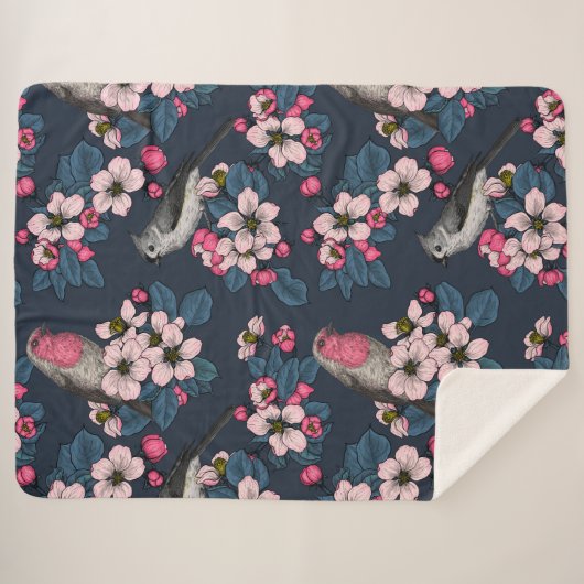 Couverture Sherpa Oiseaux et fleurs (Devant (Horizontal))