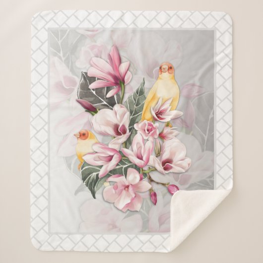 Couverture Sherpa Oiseaux et fleurs de Magnolia rose (Devant)