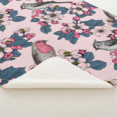 Couverture Sherpa Oiseaux et fleurs roses (3/4)