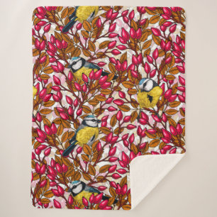 Couverture Sherpa Oiseaux et hanches roses de chien