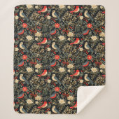 Couverture Sherpa Oiseaux Festifs Élégants & Fleurs de Noël Rouge (Devant)