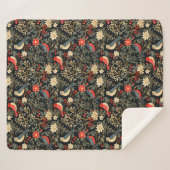 Couverture Sherpa Oiseaux Festifs Élégants & Fleurs de Noël Rouge (Devant (Horizontal))
