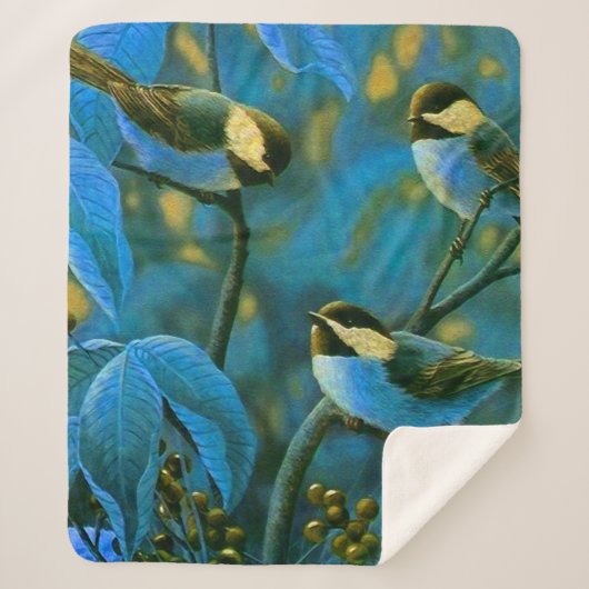 Couverture Sherpa Oiseaux jaunes bleus petits (Devant)