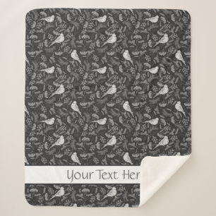Couverture Sherpa Oiseaux noirs et blancs d'hiver brillants Motif fl