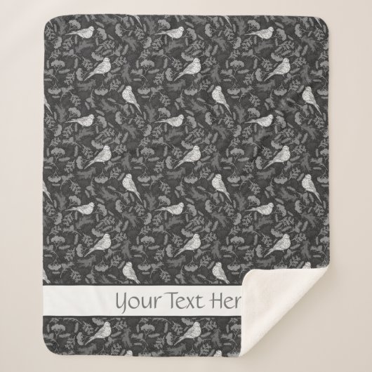 Couverture Sherpa Oiseaux noirs et blancs d'hiver brillants Motif fl (Devant)