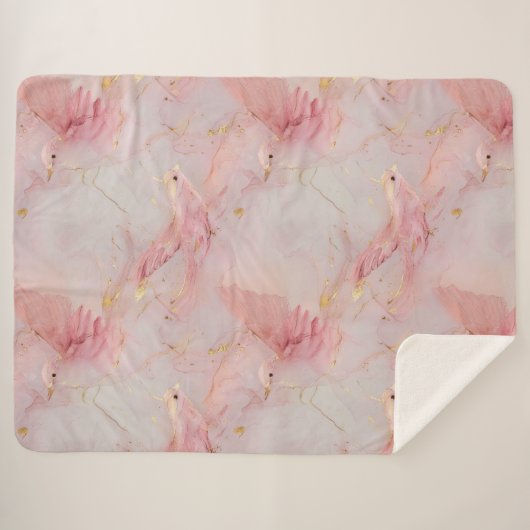 Couverture Sherpa Oiseaux roses dorés (Devant (Horizontal))