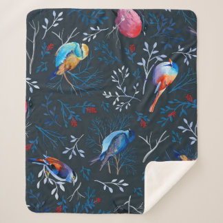 Couverture Sherpa Oiseaux vibrants : Gouache Dark Elegance