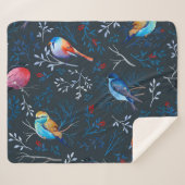 Couverture Sherpa Oiseaux vibrants : Gouache Dark Elegance (Devant (Horizontal))