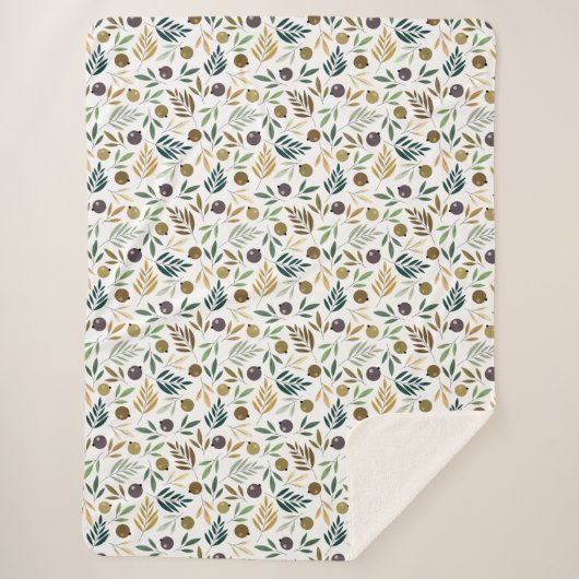 Couverture Sherpa Olivier et Feuille Motif d'automne (Devant)