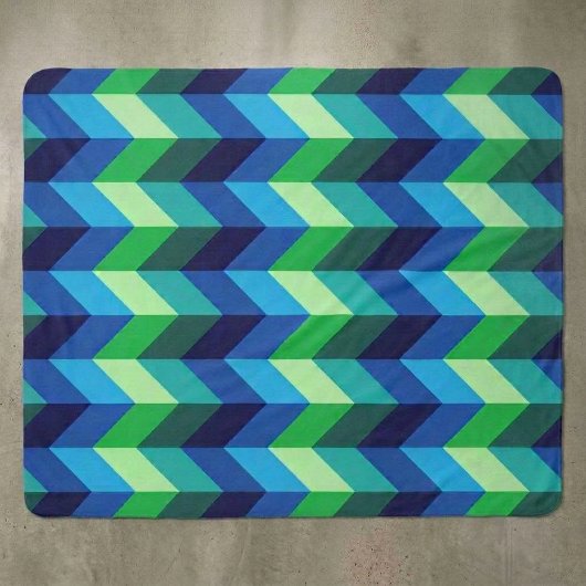 Couverture Sherpa Ombré Chevron Bleu Vert Moyen