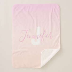 Couverture Sherpa Ombre de couleur rose pâle et rose pâle Nom et mon