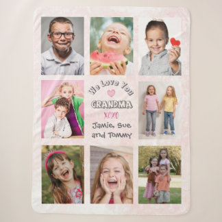 Couverture Sherpa On aime Mamie Collage Photo (Fond Rose)