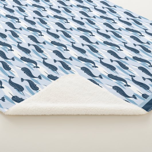 Couverture Sherpa Ondes Narwhal Allover Imprimer bleu (3/4)