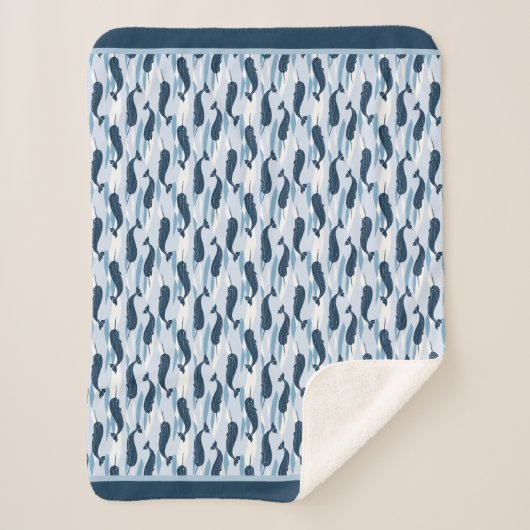 Couverture Sherpa Ondes Narwhal Allover Imprimer bleu (Devant)