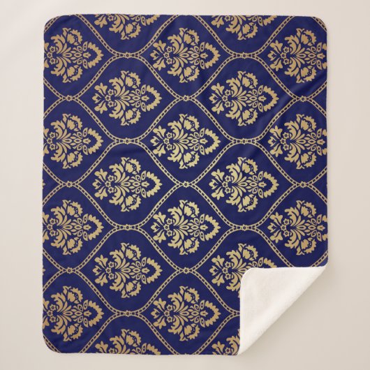 Couverture Sherpa Or & bleu : Damas de luxe (Devant)