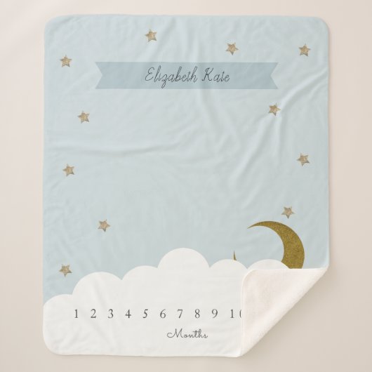 Couverture Sherpa Or Croissant Lune & Étoiles Gris Jalon (Devant)