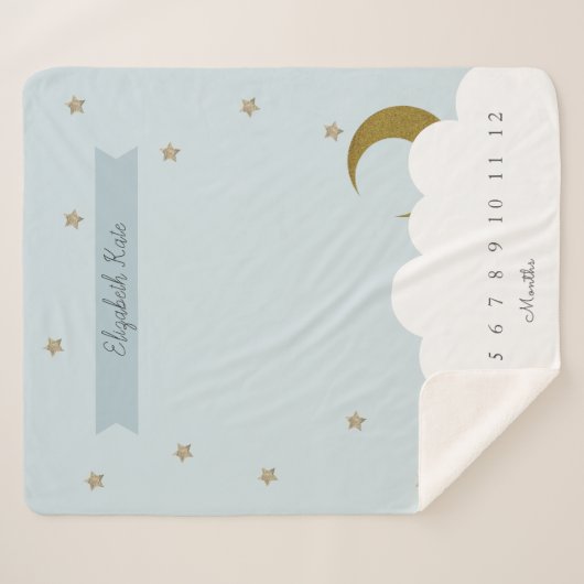 Couverture Sherpa Or Croissant Lune & Étoiles Gris Jalon (Devant (Horizontal))