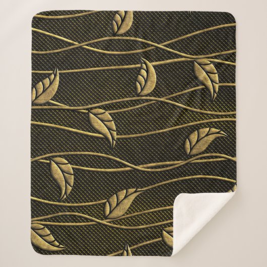 Couverture Sherpa Or et noir : Texture 3D Feuille. (Devant)