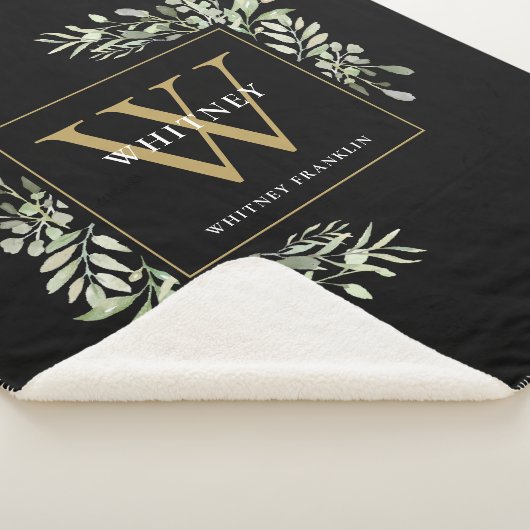 Couverture Sherpa Or Monogramme Vert Aquarelle Noir (3/4)