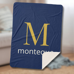 Couverture Sherpa Or Navy profond Monogramme personnalisé Nom Luxe