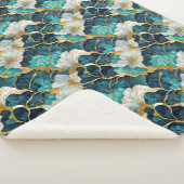 Couverture Sherpa Or Turquoise floral japonais (3/4)