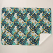 Couverture Sherpa Or Turquoise floral japonais (Devant (Horizontal))