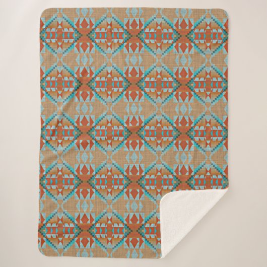 Couverture Sherpa Orange Brown Aqua Turquoise Blue Tribal Art (Devant)