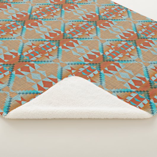 Couverture Sherpa Orange Brown Aqua Turquoise Blue Tribal Art (3/4)