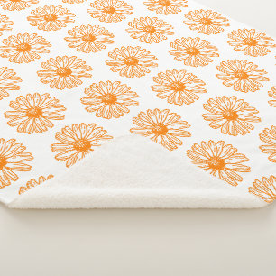 Couverture Sherpa Orange Daisy Flower Print, Vintage motif floral