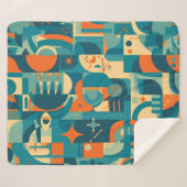 Couverture Sherpa Orange et Géométrique Abstrait Sarcelle (Devant (Horizontal))