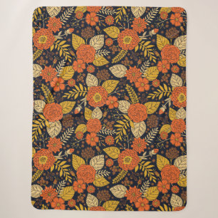 Couverture Sherpa Orange rétro, Jaune & Marine Floral