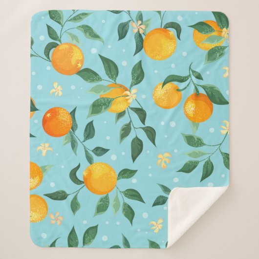 Couverture Sherpa Oranges, fleurs : textile sans couture motif. (Devant)