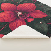Couverture Sherpa Orchidée rouge en fleurs avec des feuilles vertes (3/4)