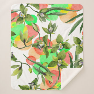 Couverture Sherpa Orchidées vertes : aquarelle florale sans soudure.