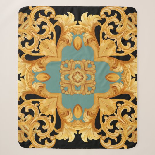 Couverture Sherpa Ornement baroque doré éléments 3D (Devant)
