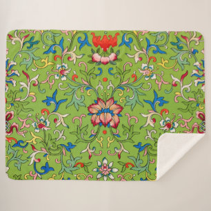 Couverture Sherpa Ornement chinois vintage Owen Jones floral vert