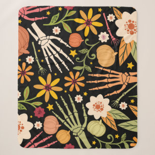 Couverture Sherpa Os d'Halloween, motif floral sans couture.