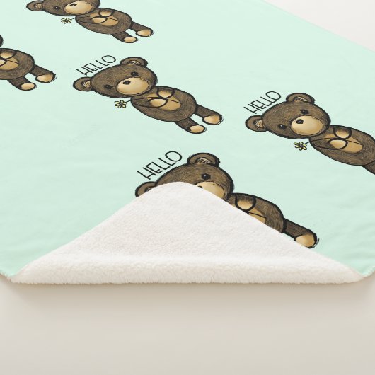 Couverture Sherpa Ours Brown mignon tenant une Fleur Jaune (3/4)