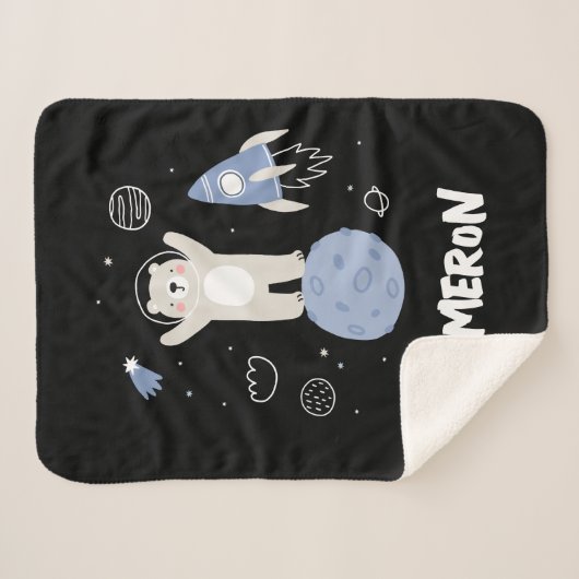 Couverture Sherpa Ours De Cartoon Mignonne Dans L'Espace (Devant (Horizontal))