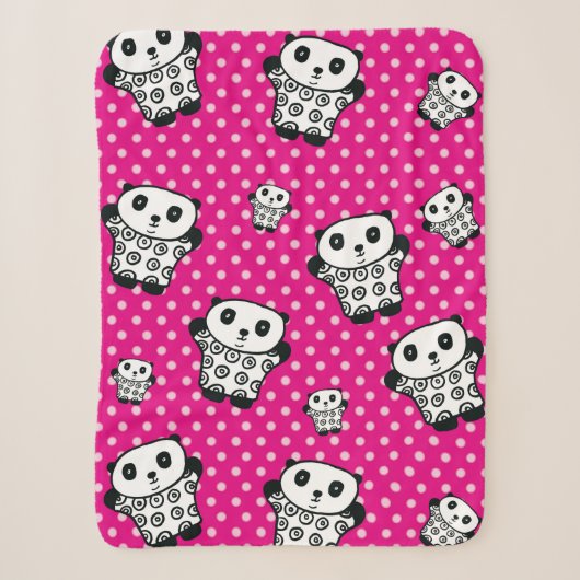 Couverture Sherpa Ours Panda Kawaii Moderne Rose Fille Points (Devant)