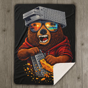 Couverture Sherpa Ours Rétro Avec Chapeau Râpe à Fromage et Lunettes