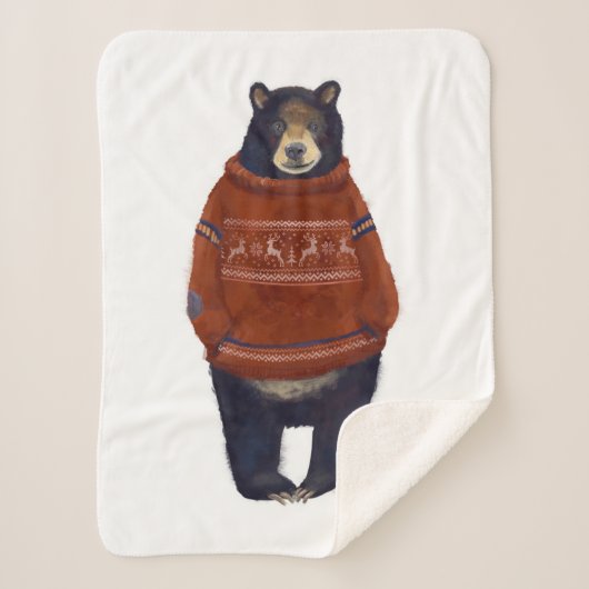 Couverture Sherpa Ours rouge de chandail de renne (Devant)