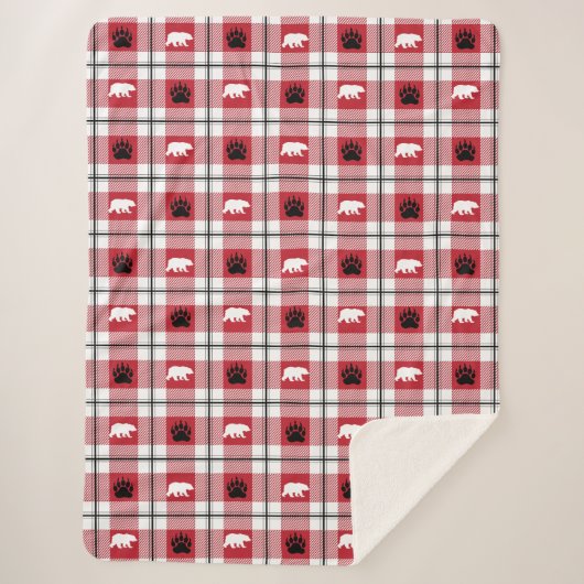 Couverture Sherpa Ours sauvage mignon et rouge pâle blanc et noir pl (Devant)