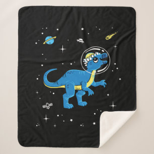 Couverture Sherpa Pachycéphalosaurus Bleu Et Jaune Dinos Dans L'Espa