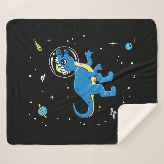 Couverture Sherpa Pachycéphalosaurus Bleu Et Jaune Dinos Dans L'Espa (Devant (Horizontal))