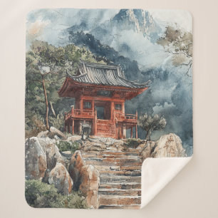 Couverture Sherpa Pagode de la Montagne Cramoisie Lavis d'Encre (2)