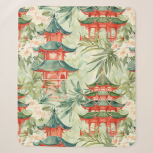 Couverture Sherpa Pagode européenne de chinoiserie forestière aquare