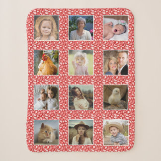 Couverture Sherpa Paisley Motif Red Custom 12 Family Photo Collage