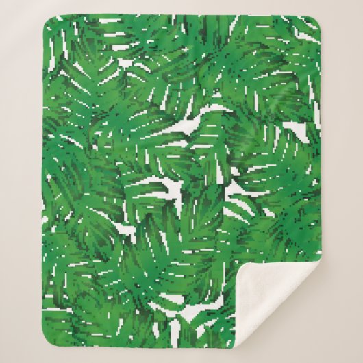 Couverture Sherpa Palm Monstera Seamless Pattern. White Green Tropic (Devant)